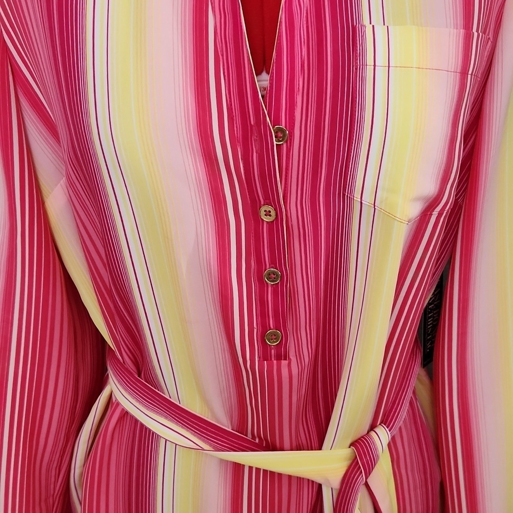 NWT New York & co pink yellow stripped collared dress - Picture 4 of 11